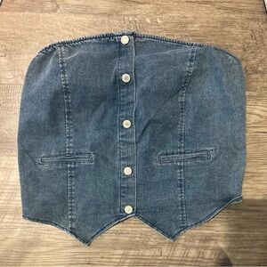 Denim Button-Front Strapless top 2XL